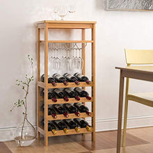 Zfggd Wine Rack 16 Bottle Holder Vino dell'organizzatore di immagazzinaggio con 6-9 Supporto di Vetro 4 Tier 4 Tier Holder Vino Free Standing bambù 47x29x100cm (L * W * H)