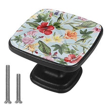 Floral pattern with tropical flowers Pomelli per Porta Set di 4 Pomelli per Mobili Manopole per Cassetti Cucina Armadio Vetro
