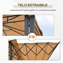 Outsunny Gazebo Pergola da Esterno o Giardino in Metallo con Doppio Tettuccio e Telo Estraibile Marrone Chiaro 3x3m