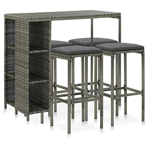 FAMIROSA Set da Bar da Giardino 5 pz con Cuscini in Polyrattan Grigio-4915