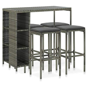 FAMIROSA Set da Bar da Giardino 5 pz con Cuscini in Polyrattan Grigio-4915