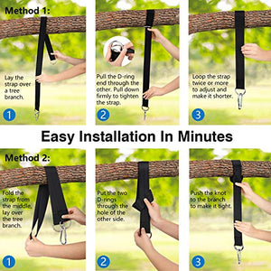 MoKo Kit Cinghie per Altalena, 2 Cinghie Amaca da 2000 Libbre Cinturo a 5 Piedi con Moschettoni Cinghia da Altalena per Installazione Rapida e Facile Adatto a Tutti Tipi di Altalenae - Nero