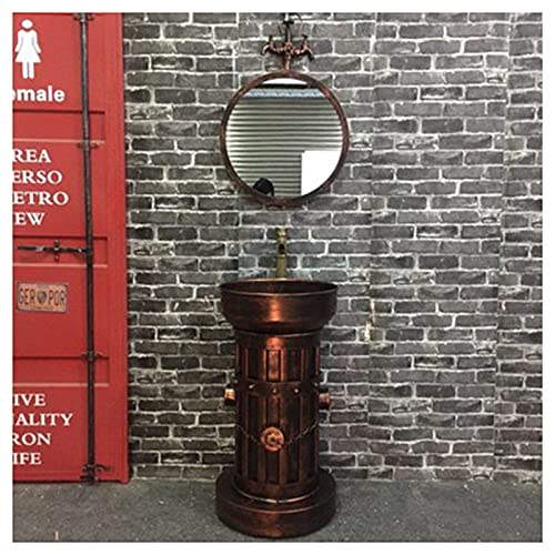 YRRA Stile Industriale Mobile Bagno con Lavabo, Moderno Mobile Lavabo con Rubinetto e Scarico Autoportante Mobile Bagno Sottolavabo 16,9 x 34,2 Pollici,Red Copper with Faucet