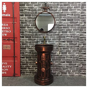 YRRA Stile Industriale Mobile Bagno con Lavabo, Moderno Mobile Lavabo con Rubinetto e Scarico Autoportante Mobile Bagno Sottolavabo 16,9 x 34,2 Pollici,Red Copper with Faucet