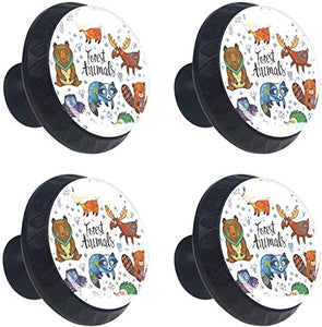 Woodland Animals Tribal Nature Elements Camera dei bambini Nursery Art Pomelli per Porta Set di 4 Pomelli per Mobili Manopole per Cassetti Cucina Armadio Vetro