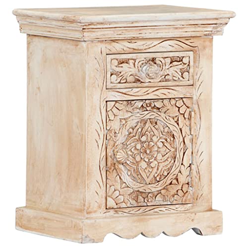 vidaXL Comodino Rustico Artigianale con 1 Cassetto 1 Anta Mobiletto Tavolino Notte Porta Telefono 40x30x50 cm Lucidato Legno Massello di Mango