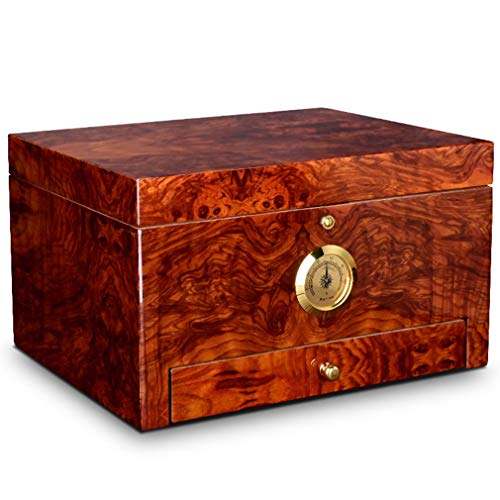 Cigar Humidor Sigar Cigar Scatola Contenitore Desktop Con Igrometro E Cassetto, Grande Regalo Per Gli Uomini-Contiene 50 Sigari
