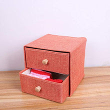 Aimili - Set di cassettiera, in tessuto di lino, cassetto per cosmetici, con manico in legno, 2 strati, 22 x 22 x 21 cm, colore: grigio