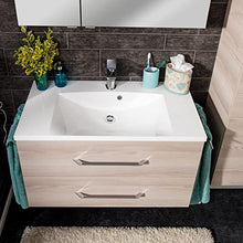 FACKELMANN B.Clever - Set di mobili da bagno 3 pezzi, 90-120 cm, in frassino con lavabo in marmo, con armadietto a specchio a LED