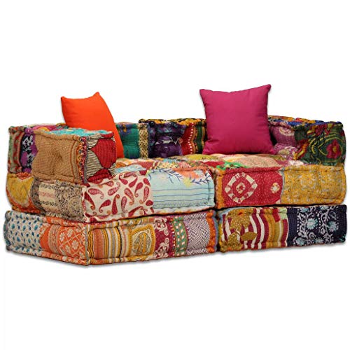 vidaXL Divano Letto Modulare 2 Posti Tessuto Patchwork Divanetto Sofà Salone