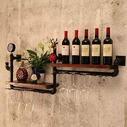 Vino Scaffale Portabottiglie , Rustic Legno & Black Metal Bottiglia Del Liquore Serbatoi Di Steam Punk Floating Bar Ripiano, Porta Bottiglie Da Vino Parete Wine Rack Industriale Del Tubo Shelf