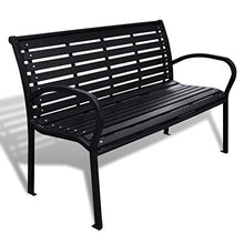 SHENGFENG Panca da giardino nera, acciaio + WPC, panchina per sedersi, panchina esterna 125 x 60,5 x 80,5 cm