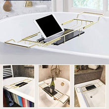 CAI-1 Portaoggetti da Bagno Porta Vasca in Metallo, Retrattile con Porta Bicchiere da Vino e Supporto per iPad/Porta Libri Portaoggetti da Bagno, Adatto per la Maggior Parte delle vasche da Bagno