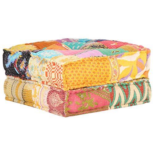Tidyard Pouf Poggiapiedi Cuscini Ottomano Quadrato Patchwork in Tessuto 60x70x36 cm - Arredi Casa