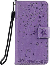 Robinsoni Cover Compatibile con Samsung Galaxy A3 2017 Case Scintillare Glitters Lucido Portafoglio Libro Custodia 3D Ciliegia & Gatto Stampato Pelle PU Libretto Cover Foglio Flip Farfalla Caso, Viola