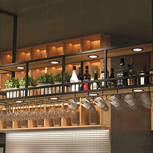 ZYLZL Portabottiglie per Vino, Bar, Ristorante, Portabicchieri da Vino, Portabottiglie per Vino in Legno Massello per la Casa a 2 Livelli con Luce, Ferro Industriale Rosso, Porta Calici da Appendere,