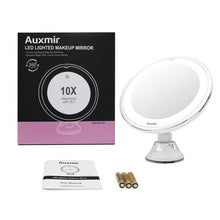 Auxmir Specchio da trucco con luci 10 x magnifying con coppa di aspirazione e 2 livelli di luminosità, specchio luminoso da 7,87", pratico per la casa e le vacanze, bianco