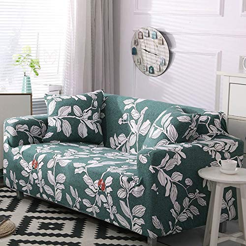 ZBFDSFT Copridivano Foglia Verde Set di Cotone Copridivano Elastico Copridivano per Soggiorno Animali Domestici Divano cubre Asciugamano Divano 1/2/3/4 posti 1PC 2 posti 145-185 cm Motivo 1