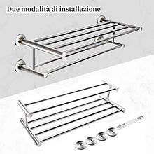 DREAMADE Portasciugamani in Acciaio Inossidabile da Bagno Mensola Portasciugamani da Parete 60x22,5x16cm