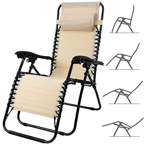 BAKAJI Sedia gravità Zero Sdraio da Giardino Poltrona Relax Pieghevole Salvaspazio Tubolari Acciaio 22mm Reclinabile Tessuto in Oxford, Mare Spiaggia Piscina Arredo Esterno (Beige)