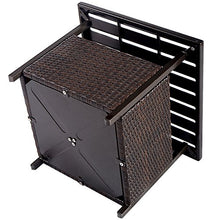 DREAMADE Tavolino in Rattan da Giardino con Foro per Ombrellone, Tavolo di Vimini da Esterno, Tavolino in Resina con Telaio in Acciaio, Marrone Scuro