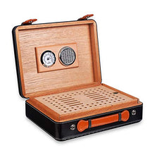 CLNAONG Humidor per Sigari, Cigar Box Legno di Cedro Black Mat Check in Pelle Cigar Humidor Cigar Moda Scatola Portatile