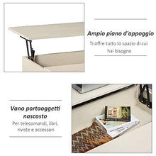 HOMCOM Tavolino Sollevabile da Salotto, Tavolo da Caffè in Legno con Piano Alzabile e Vano Contenitore, 90x60.5x45.5cm