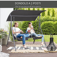 Outsunny Dondolo da Giardino 2 Posti Separati con Tavolino Centrale e Tetto Regolabile, in Metallo 175x112x165cm Grigio
