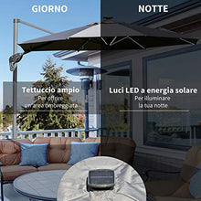 Outsunny Ombrellone a Braccio per Esterno, Giardino o Terrazza con Luci a LED e Angolazione Regolabile, Grigio