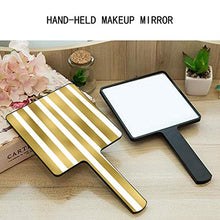 Specchio a mano, strisce oro disuguali su bianco trasparente modello verticale quadrato palmare specchio con manico per trucco casa salone viaggio uso 9 cm L x 16 cm L