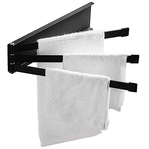 WPHH Porta Asciugamani Rack Girevole, Portasciugamani in Ferro Battuto Nero Opaco, Porta Salviette Senza Foratura Fissato al Muro con 3 Bracci Pieghevoli per Bagno Cucina,Nero