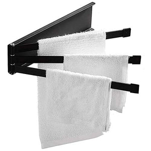WPHH Porta Asciugamani Rack Girevole, Portasciugamani in Ferro Battuto Nero Opaco, Porta Salviette Senza Foratura Fissato al Muro con 3 Bracci Pieghevoli per Bagno Cucina,Nero