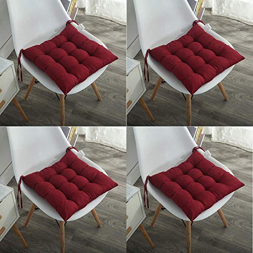 ZLJ Set di 2/4 Cuscini per Sedia 40 x 40 cm Cuscini per sedili con Lacci Morbidi e Comodi Cuscini Quadrati, per sedie da Pranzo Cucina Soggiorno Patio Giardino Interno Esterno, Bordeaux, 4 Pezzi