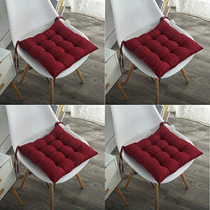 ZLJ Set di 2/4 Cuscini per Sedia 40 x 40 cm Cuscini per sedili con Lacci Morbidi e Comodi Cuscini Quadrati, per sedie da Pranzo Cucina Soggiorno Patio Giardino Interno Esterno, Bordeaux, 4 Pezzi