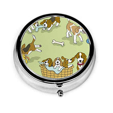 Scatola rotonda per medicina portatile, mini pillole in metallo, dispenser per pillole, borsa da tasca, regalo da viaggio, cane Beagle verde