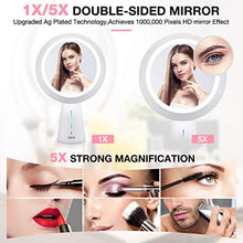 Mayepoo Specchio per Il Trucco Luce con Specchio ingranditore 5X, Modello di Lampada da Tavolo, 3 modalità di Luce Specchio per Il Trucco USB Ricaricabile, Regalo per Le Donne