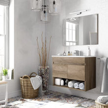 Bagno Italia Mobile Bagno cm 80 Rovere venato con lavandino Specchio colonna inclusa arredo moderno sospeso