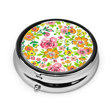 Ditsy - Contenitore rotondo per pillole con fiori floreali, rosa, arancione, 3 scomparti, in metallo, per medicina e vitamina