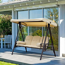 Outsunny Dondolo da Giardino 3 Posti in Metallo con Tetto Inclinabile e Cuscini Imbottiti 280x120x172cm, Beige