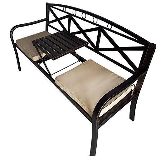 Panca da Giardino per sedie da Giardino da 59 Pollici, Sedia da Giardino in Metallo per Il Tempo Libero con Tavolo elevatore, Sedia da Portico antiruggine 2-3 posti Mobile Ingresso Ponte