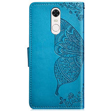 Saceebe Compatibile con Xiaomi Redmi 5 plus Custodia pelle Cover a libro Portafoglio Flip Case [Custodia in pelle goffrata con fiori e farfalle con cordino] anteriore e posteriore Bumper Case,blu