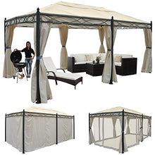 Gazebo pergola baldacchino Cadice acciaio poliestere ~ 5x3m avorio con zanzariere e tende