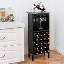 RELAX4LIFE Portabottiglie per Vino in Legno, Scaffale per Minimo 20 Bottiglie di Vino con Appendi Calici, Cantinetta con Ripiani e Porta Calici per Vino, Champagne (Nero)