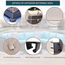 Set di Mobili Patio 7 Pezzi Set Sofà PE Set di Divano in Rattan Set Marrone Conversazione con Conversazione in Vimini Manuale con 6 Cuscini di Seduta Sabbia E 1 Tavolino in Vetro Temperato
