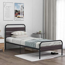 WGYDREAM Letto Struttura per Letto Singolo Base per Rete in Metallo Nero con Testiera in Legno per Ampio Spazio di Archiviazione per Adulti, 90 X 200 Cm