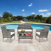 Conservatorio Deluxe 4 Pezzo 4Seater Rattan Cube Tavolo da Pranzo Mobili da Giardino Soggiorno All'aperto Balcony Patio Set (Grigio) (Consegna di Una Settimana)