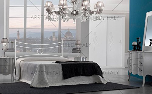 Letto Matrimoniale in Ferro Colore Bianco con GIROLETTO PREDISPOSTO per Rete con Piedini 160 X 190 CM. Non Inclusa - Prodotto Made in Italy - ARR031