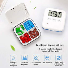 MIKLL Portapillole Tascabile Settimanale con Elettronico Digitale Orario e Sveglia Allarme Portatile Contenitore con 4 Scomparti per Pillole Scatola della Pillola di Viaggio per Pillole