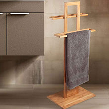 Portasciugamani da Terra Autoportante in Legno Bambu Piantana da Bagno 2 Bracci Dimensione 37 x 25 x 85