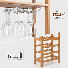 OLDJTK Wine Rack 16 Bottle Holder Vino dell'organizzatore di immagazzinaggio con 6-9 Supporto di Vetro 4 Tier 4 Tier Holder Vino Free Standing bambù 47x29x100cm (L * W * H)
